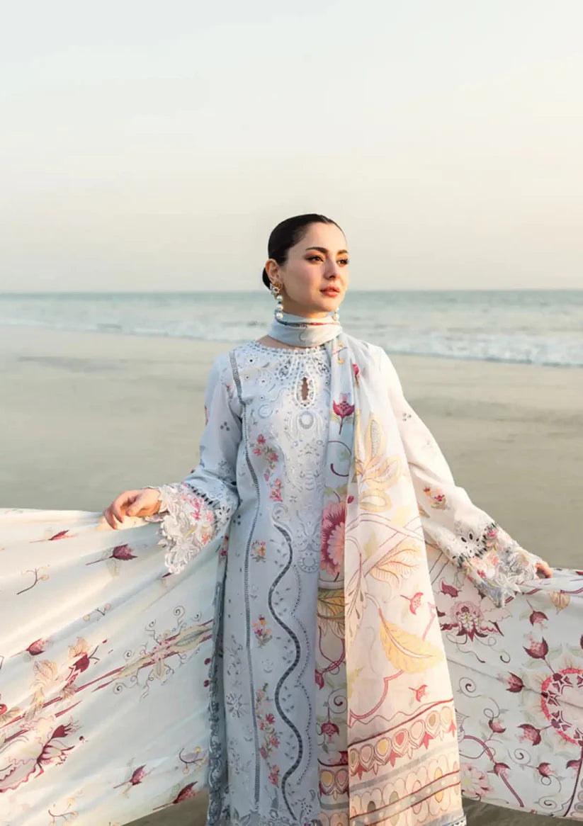 SUMMER- 3PC LAWN EMBROIDERED SHIRT WITH MONARK PRINTED DUPATTA AND TROUSER-3663
