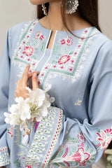 WINTER- 3PC DHANAK EMBROIDERED SHIRT WITH COUTURE WOOL PRINT SHAWL AND EMB TROUSER-3166