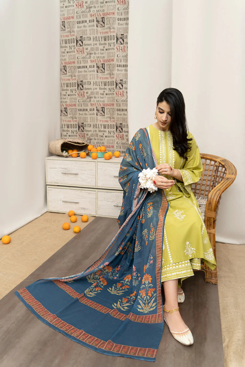 WINTER-3PC DHANAK EMBROIDERED SHIRT WITH COUTURE WOOL PRINT SHAWL AND EMB TROUSER-4013
