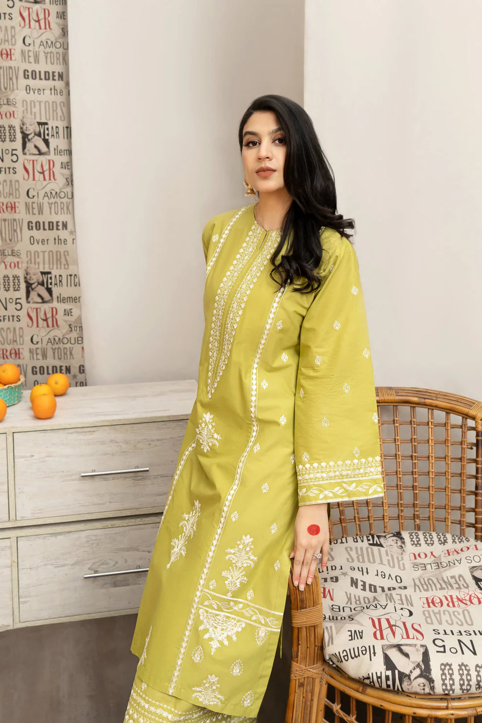 WINTER-3PC DHANAK EMBROIDERED SHIRT WITH COUTURE WOOL PRINT SHAWL AND EMB TROUSER-4013