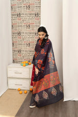 WINTER- 3PC DHANAK EMBROIDERED SHIRT WITH COUTURE PRINTED SHAWL AND EMB TROUSER-4059
