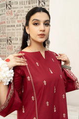 WINTER- 3PC DHANAK EMBROIDERED SHIRT WITH MONARK PRINTED DUPATTA AND EMB TROUSER-1595