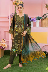 SUMMER- 3PC LAWN EMBROIDERED SHIRT WITH CHIFFON PRINTED DUPATTA AND TROUSER -M12