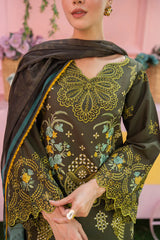 SUMMER- 3PC LAWN EMBROIDERED SHIRT WITH CHIFFON PRINTED DUPATTA AND TROUSER -M12