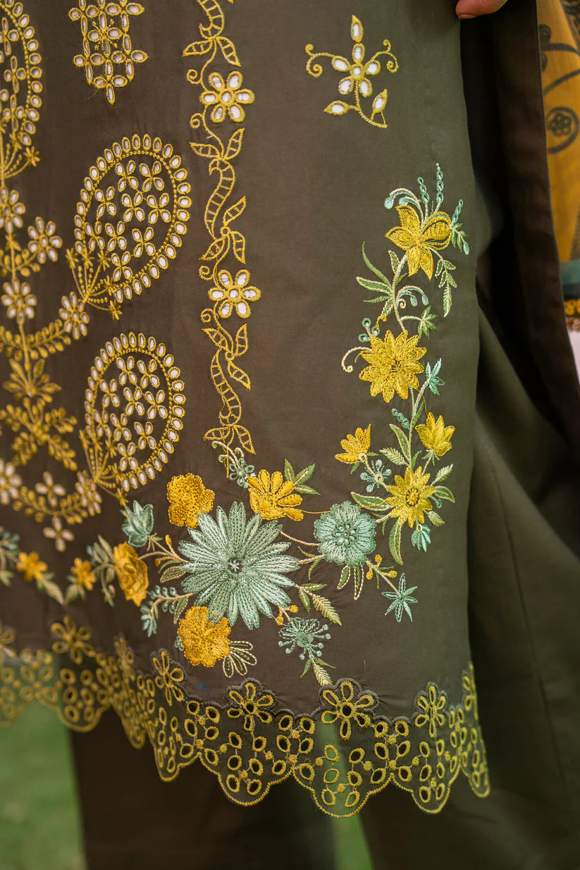SUMMER- 3PC LAWN EMBROIDERED SHIRT WITH CHIFFON PRINTED DUPATTA AND TROUSER -M12