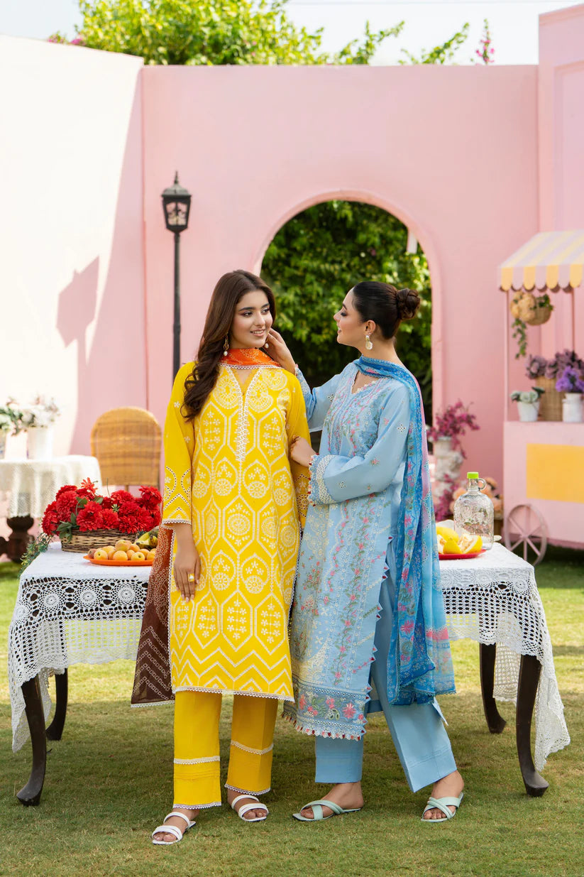 SUMMER- 3PC LAWN EMBROIDERED SHIRT WITH CHIFFON PRINTED DUPATTA AND TROUSER -M14