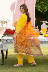 SUMMER- 3PC LAWN EMBROIDERED SHIRT WITH CHIFFON PRINTED DUPATTA AND TROUSER -M14