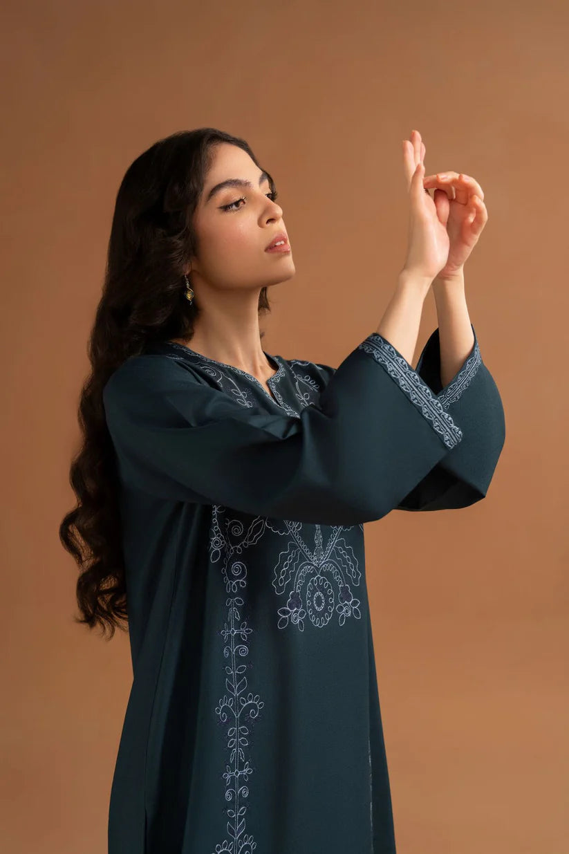 WINTER-2PC DHANAK EMBROIDRED SHIRT WITH DHANAK TROUSER-3379