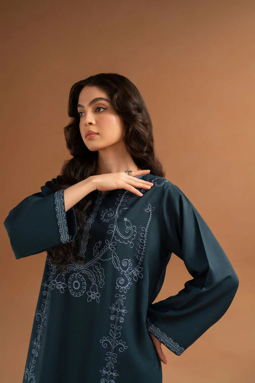 WINTER-2PC DHANAK EMBROIDRED SHIRT WITH DHANAK TROUSER-3379