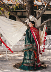 WINTER-3PC DHANAK EMBROIDERED SHIRT WITH COUTRAI PRINTED SHAWL AND TROUSER-5212