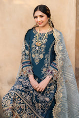 SUMMER-3PC LAWN SEQUIN EMBROIDERED SHIRT WITH KHADDI NET EMBROIDERED DUPATTA AND EMB TROUSER-ADR-4672