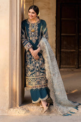 SUMMER-3PC LAWN SEQUIN EMBROIDERED SHIRT WITH KHADDI NET EMBROIDERED DUPATTA AND EMB TROUSER-ADR-4672