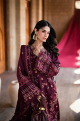 WINTER-3PC DHANAK EMBROIDERED SHIRT WITH DHANAK EMBROIDERED SHAWL AND TROUSER-5046