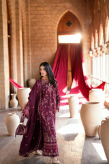 WINTER-3PC DHANAK EMBROIDERED SHIRT WITH DHANAK EMBROIDERED SHAWL AND TROUSER-5046
