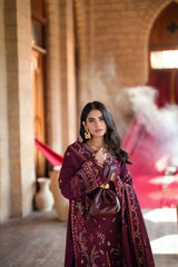 WINTER-3PC DHANAK EMBROIDERED SHIRT WITH DHANAK EMBROIDERED SHAWL AND TROUSER-5046