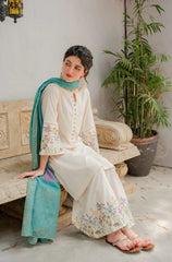 WINTER- 3PC DHANAK EMBROIDERED SHIRT WITH COUTURE WOOL PRINT SHAWL AND TROUSER-3116