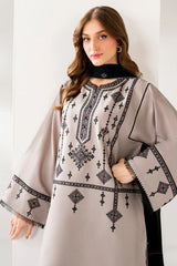 WINTER-3PC DHANAK EMBROIDERED SHIRT WITH CHIFFON EMB DUPATTA AND TROUSER-4192