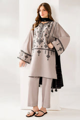 WINTER-3PC DHANAK EMBROIDERED SHIRT WITH CHIFFON EMB DUPATTA AND TROUSER-4192