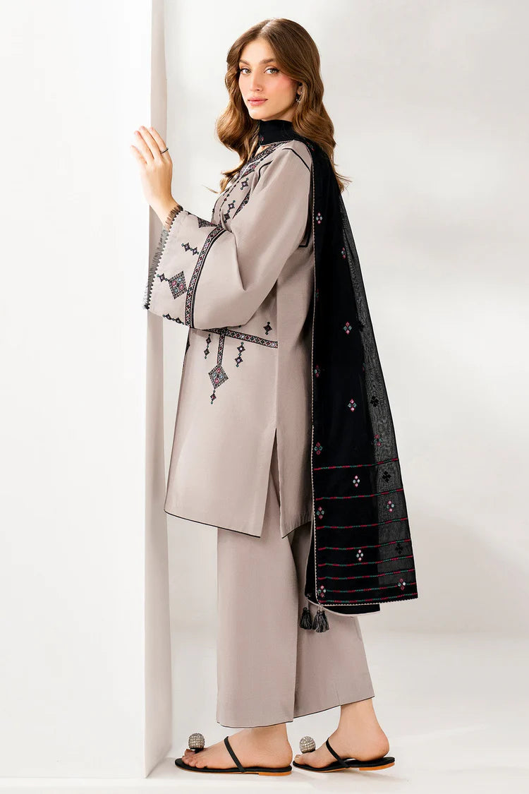 WINTER-3PC DHANAK EMBROIDERED SHIRT WITH CHIFFON EMB DUPATTA AND TROUSER-4192