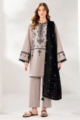 WINTER-3PC DHANAK EMBROIDERED SHIRT WITH CHIFFON EMB DUPATTA AND TROUSER-4192
