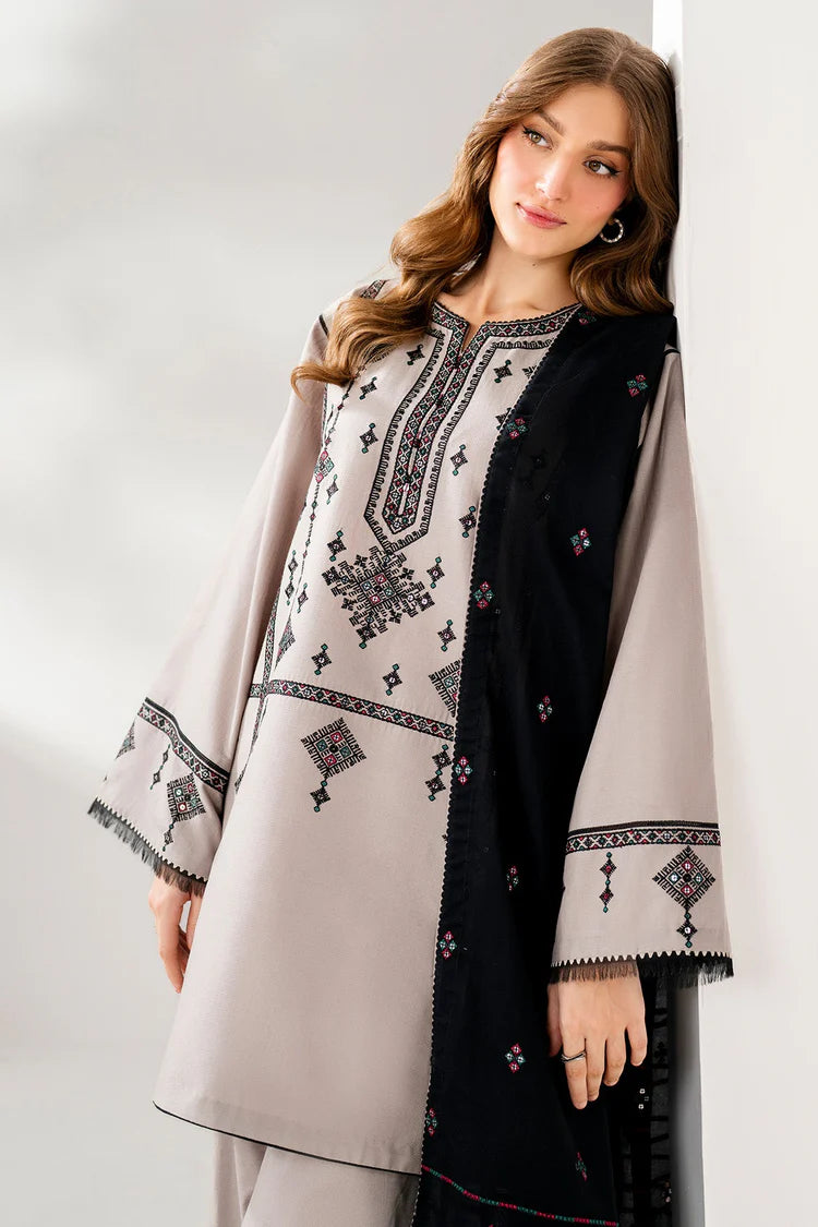 WINTER-3PC DHANAK EMBROIDERED SHIRT WITH CHIFFON EMB DUPATTA AND TROUSER-4192