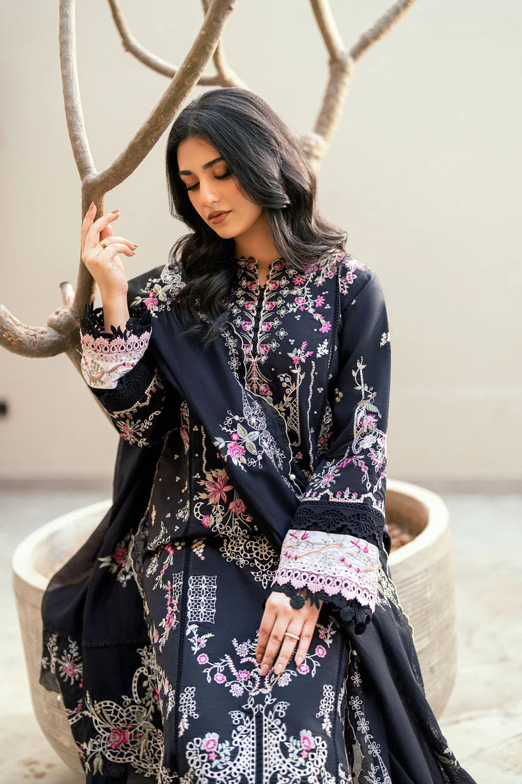 WINTER-3PC DHANAK EMBROIDERED SHIRT WITH CHIFFON EMBROIDERED DUPATTA & TROUSER-4229