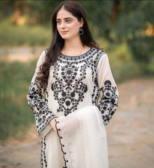 WINTER-3PC DHANAK EMBROIDERED SHIRT WITH DHANAK EMBROIDERED SHAWL & TROUSER-4205