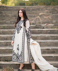 WINTER-3PC DHANAK EMBROIDERED SHIRT WITH DHANAK EMBROIDERED SHAWL & TROUSER-4205