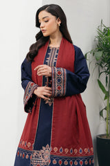 WINTER-3PC DHANAK EMBROIDERED SHIRT WITH COURTRAI PRINTED SHAWL AND TROUSER-4301