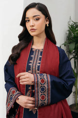 WINTER-3PC DHANAK EMBROIDERED SHIRT WITH COURTRAI PRINTED SHAWL AND TROUSER-4301