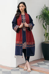 WINTER-3PC DHANAK EMBROIDERED SHIRT WITH COURTRAI PRINTED SHAWL AND TROUSER-4301