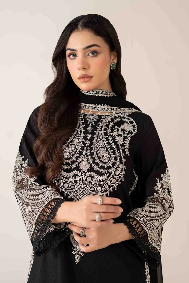 WINTER-3PC DHANAK EMBROIDERED SHIRT WITH BAMBER CHIFFON EMBROIDERED DUPATTA & TROUSER-4175
