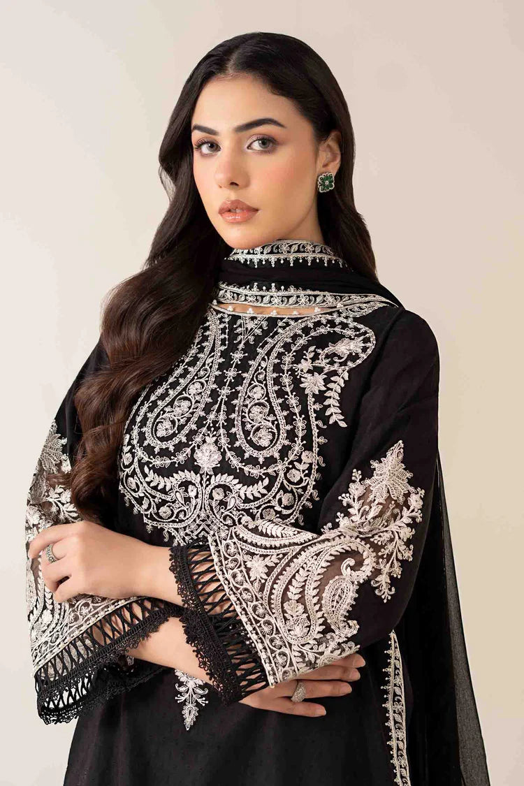 WINTER-3PC DHANAK EMBROIDERED SHIRT WITH BAMBER CHIFFON EMBROIDERED DUPATTA & TROUSER-4175