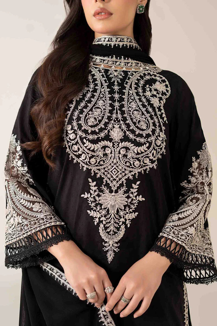 WINTER-3PC DHANAK EMBROIDERED SHIRT WITH BAMBER CHIFFON EMBROIDERED DUPATTA & TROUSER-4175