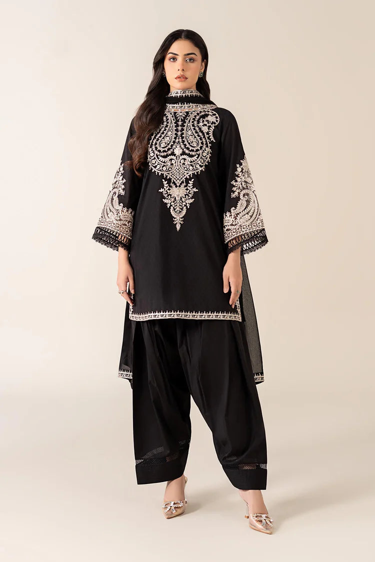 WINTER-3PC DHANAK EMBROIDERED SHIRT WITH BAMBER CHIFFON EMBROIDERED DUPATTA & TROUSER-4175