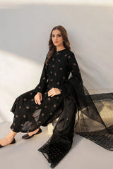 WINTER-3PC DHANAK EMBROIDERED SHIRT WITH CHIFFON EMB DUPATTA & TROUSER-2363
