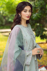WINTER- 3PC DHANAK EMBROIDERED SHIRT WITH ORGANZA PRINTED DUPATTA & TROUSER-2542