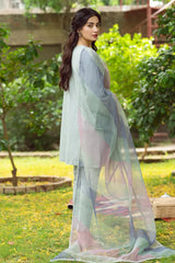 WINTER- 3PC DHANAK EMBROIDERED SHIRT WITH ORGANZA PRINTED DUPATTA & TROUSER-2542
