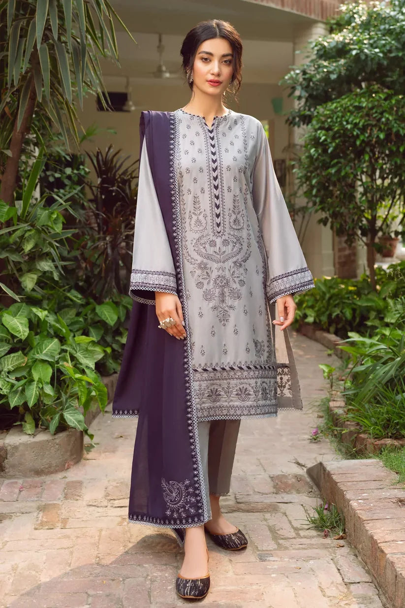 WINTER -3PC DHANAK EMBROIDERED SHIRT WITH MONARK EMBROIDERD DUPATTA & TROUSER-1134