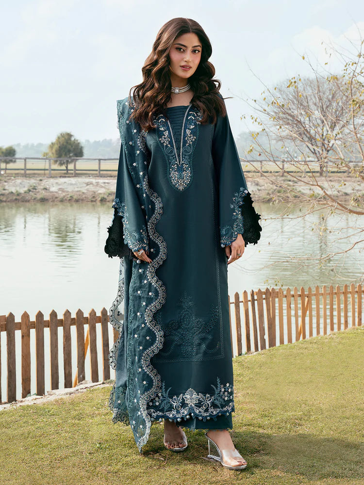 WINTER-3PC DHANAK EMBROIDERED SHIRT WITH CHIFFON EMBROIDERED DUPATTA AND TROUSER-5106