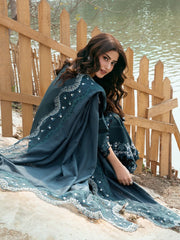 WINTER-3PC DHANAK EMBROIDERED SHIRT WITH CHIFFON EMBROIDERED DUPATTA AND TROUSER-5106