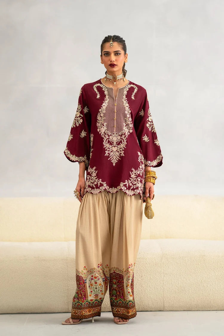 WINTER-2PC-RAW SILK EMBROIDERED SHIRT AND SHAMOZ SILK PRINTED TROUSER-15117