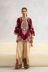 WINTER-2PC-RAW SILK EMBROIDERED SHIRT AND SHAMOZ SILK PRINTED TROUSER-15117