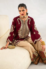 WINTER-2PC-RAW SILK EMBROIDERED SHIRT AND SHAMOZ SILK PRINTED TROUSER-15117