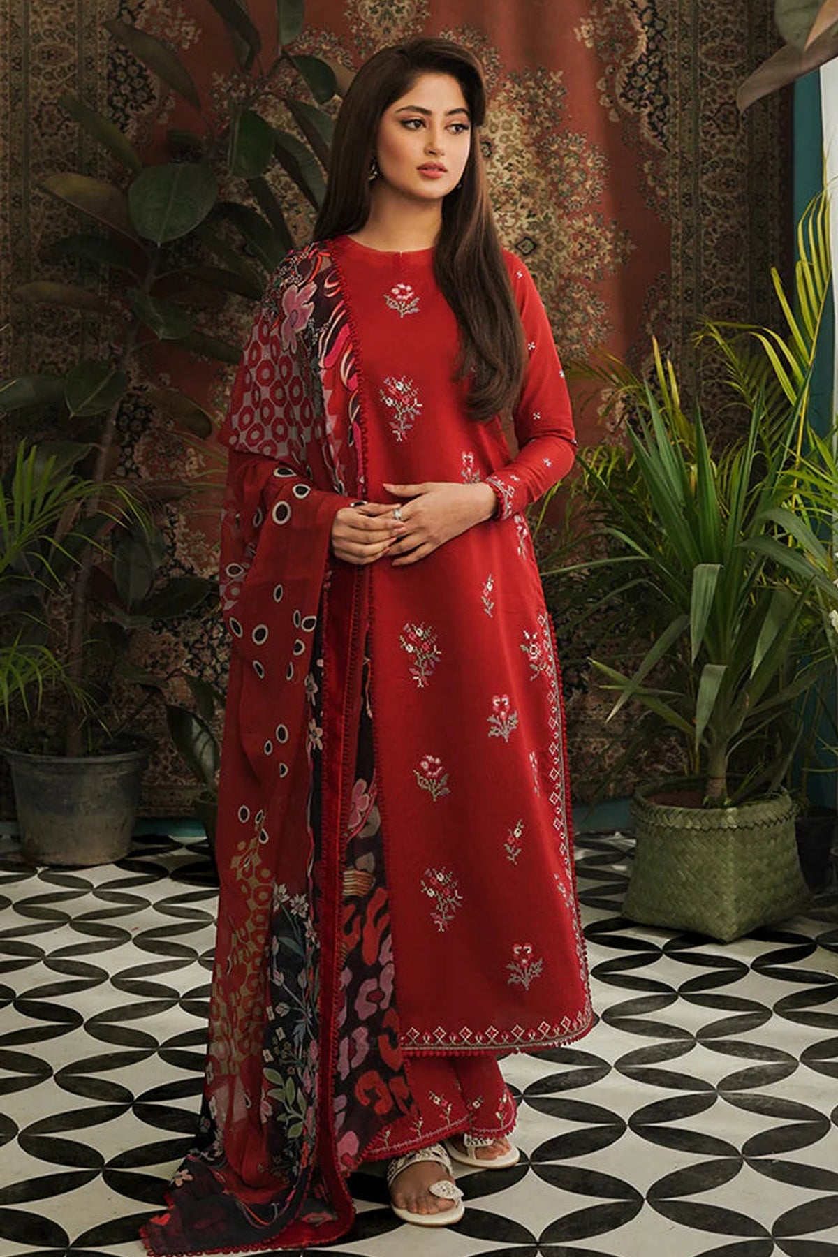 SUMMER-3PC LAWN EMBROIDERED SHIRT WITH MONARK PRINT DUPATTA & EMB TROUSER-3646