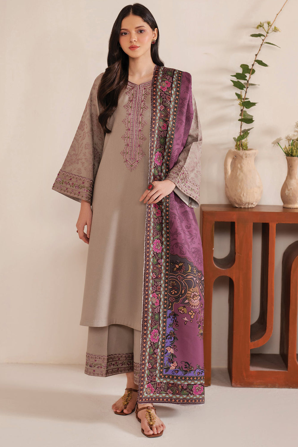 SUMMER-3PC LAWN EMBROIDERED SHIRT WITH MONARK PRINT DUPATTA AND TROUSER-3538