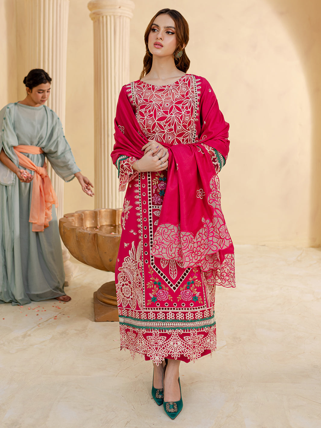 SUMMER-3PC LAWN LASER EMBROIDERED SHIRT WITH LAWN LASER EMBROIDERED READY TO WEAR DUPATTA-3649