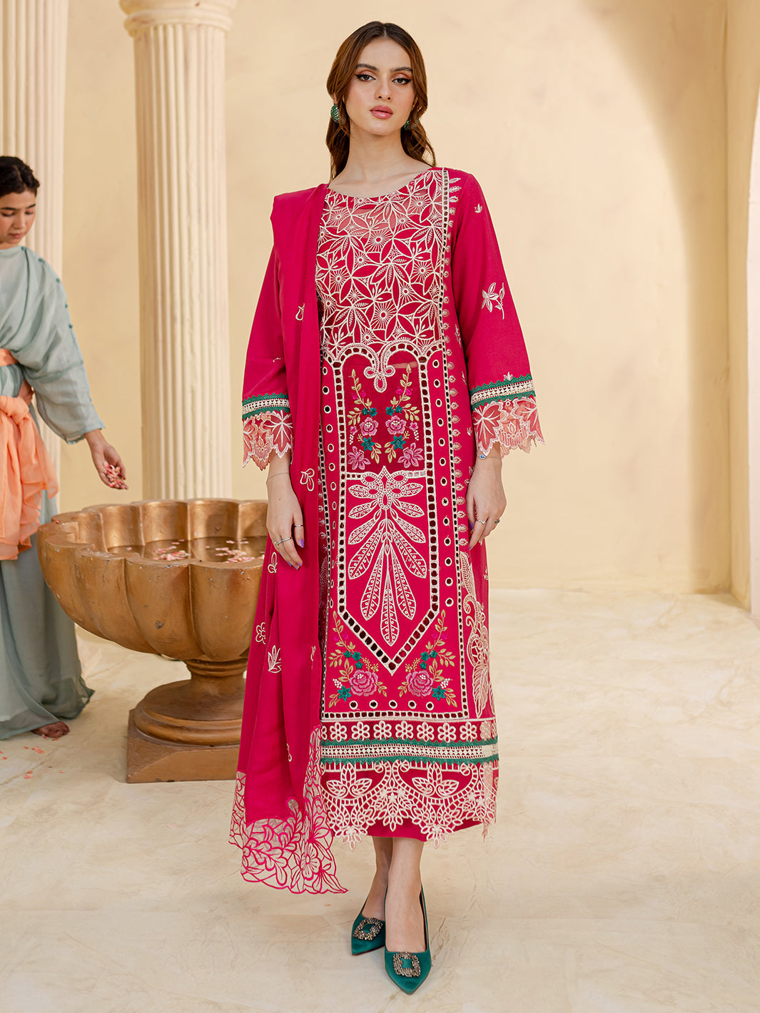 SUMMER-3PC LAWN LASER EMBROIDERED SHIRT WITH LAWN LASER EMBROIDERED READY TO WEAR DUPATTA-3649