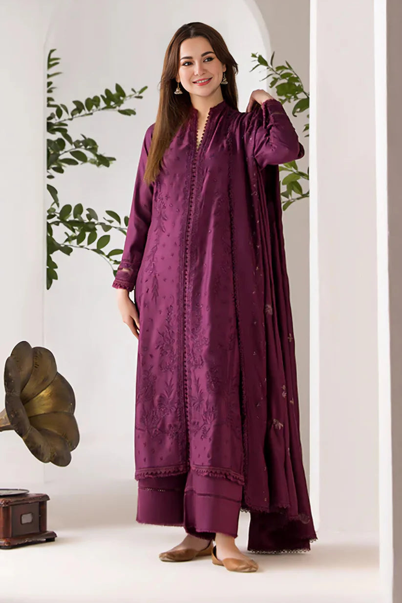 WINTER - 3PC DHANAK EMBROIDERED SHIRT WITH DHANAK EMBROIDERED SHAWL AND TROUSE-4002