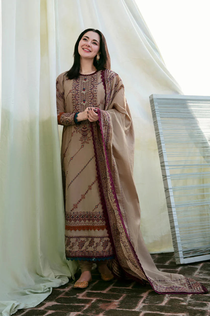 WINTER-3PC DHANAK EMBROIDERED SHIRT WITH DHANAK EMBROIDERED SHAWL & TROUSER-4148